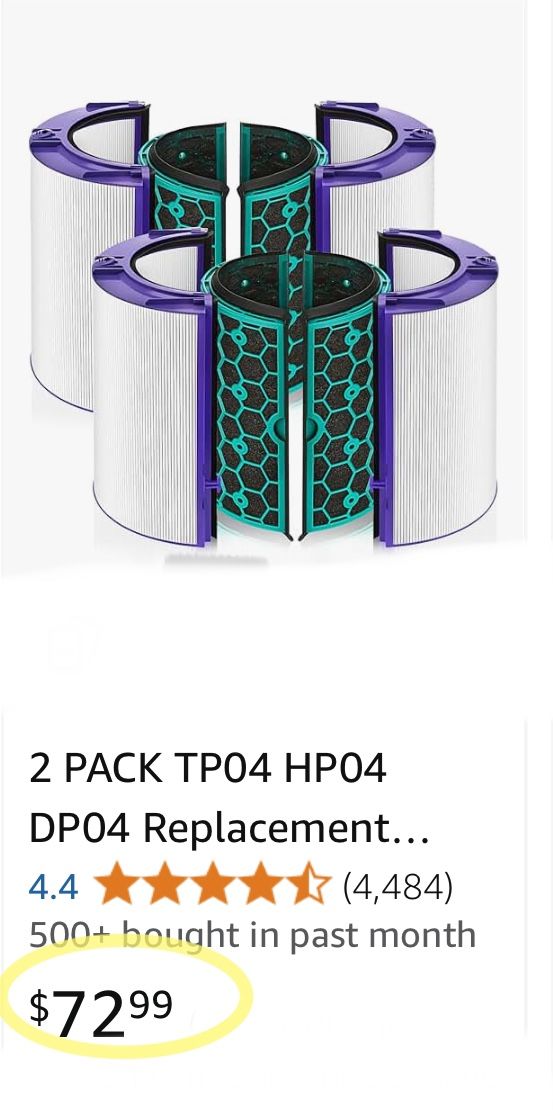 2 PACK TP04 HP04 DP04 Replacement Hepa Filter for Dyson HP04 TP04 DP04 TP05 DP05 Sealed Two Stage 360° Pure Cool Fan HEPA Filter & Activated Carbon Fi