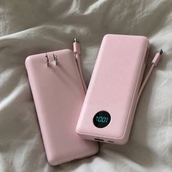 VRURC 10000mAh Portable Charger Power Bank with Built-in Cables & Wall Plug - Pink