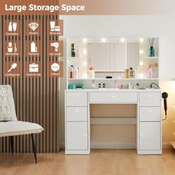 VANITY DESK WITH MIRROR LED LIGHTS 