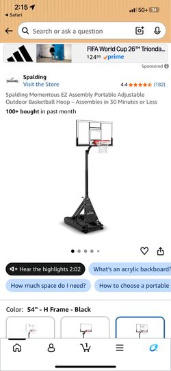 Spalding Momentous EZ Assembly Portable Adjustable Outdoor Basketball Hoop - Assembles in 30 Minutes