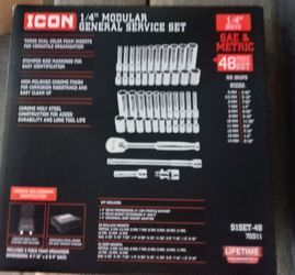 The ICON 1/4 in. Drive SAE and Metric Modular General Service Socket Set (48-Piece)