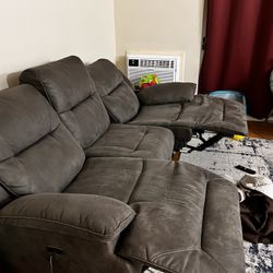 Bobs Furniture-Grey Three Seater Electric Recliner Coach