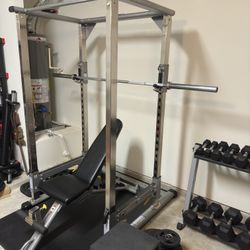 Power Cage, Olympic Barbell w/ plates, Bench