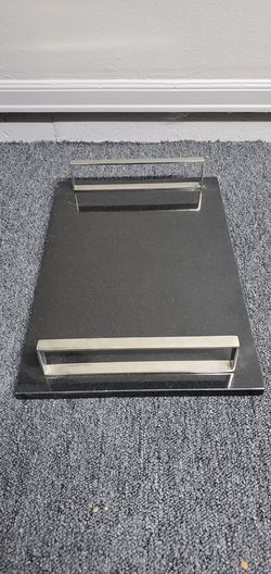 Black genuine marble tray with silver handles - OBO