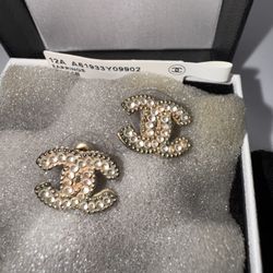 Chanel CC Gold Faux Pearl Earrings