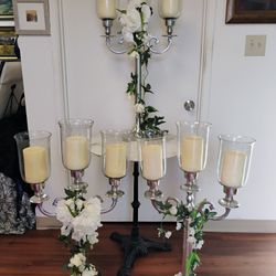3 Tall Silver Candelabras with candles