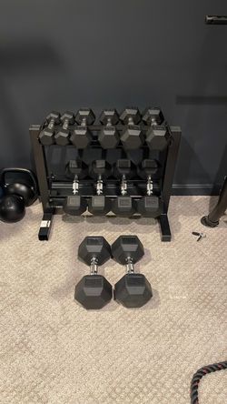 Hex Dumbbell Set with Storage Rack