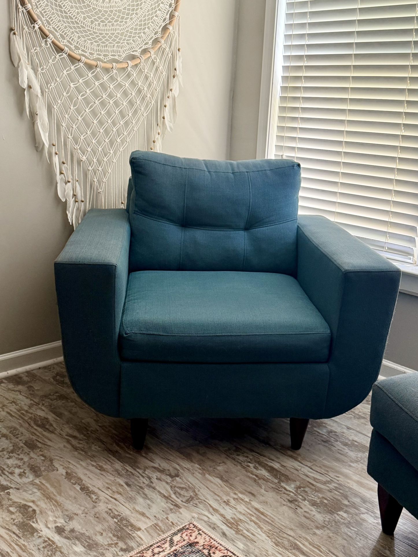 Modern Teal Accent Chair + Ottoman Set
