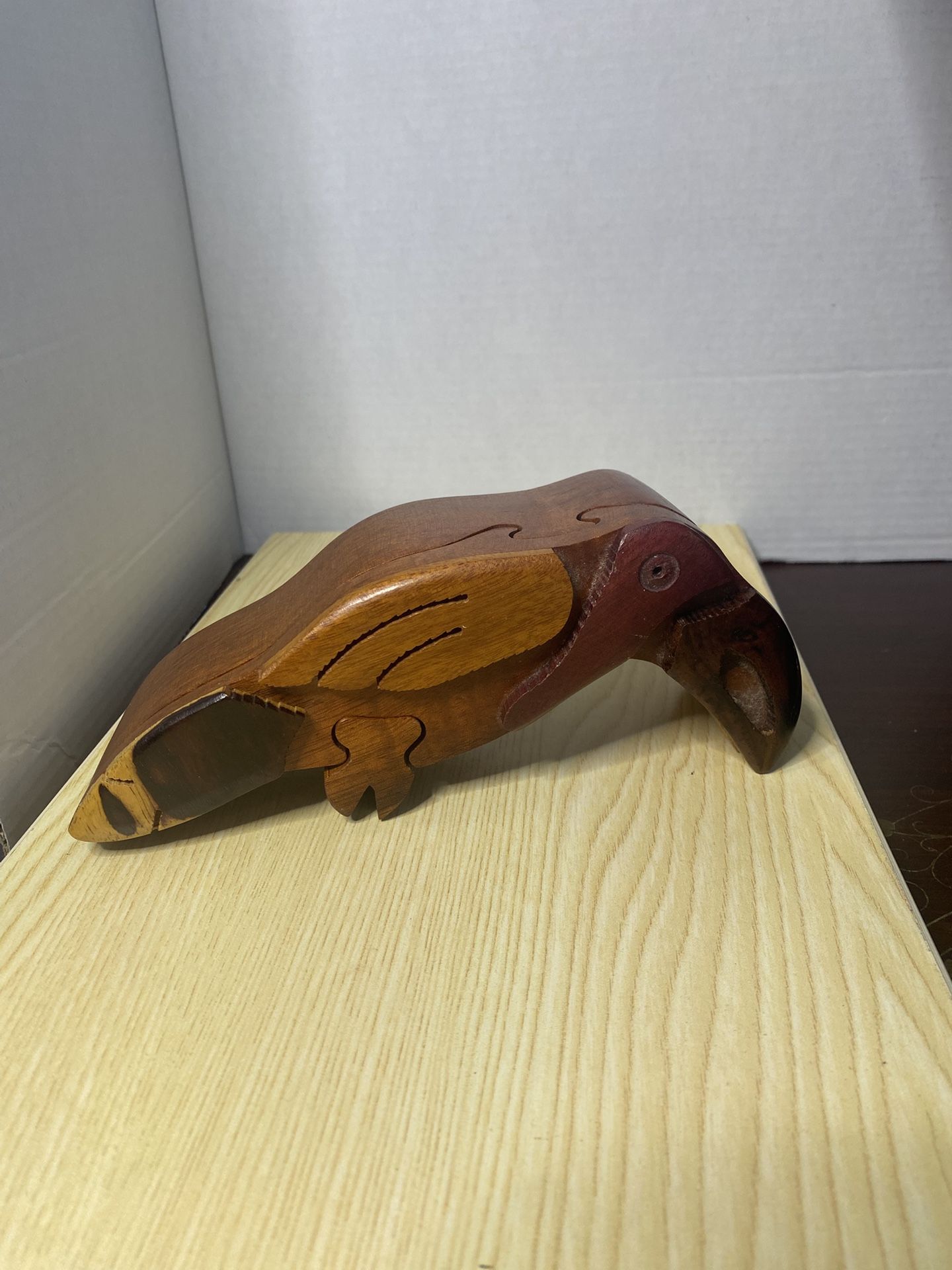 Carved Wood Toucan Puzzle With Secret Tricket Box