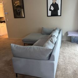 Big Comfy Couch! Huge Sectional Light Blue Sofa / Couch w/ Chaise | Oliver Space Pelli Sectional