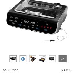 Gourmia FoodStation Smokeless Grill, Griddle, & Air Fryer with Integrated Temperature Probe