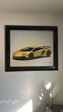 Hand Painted Lamborghini & ferrari Framed Canvas
