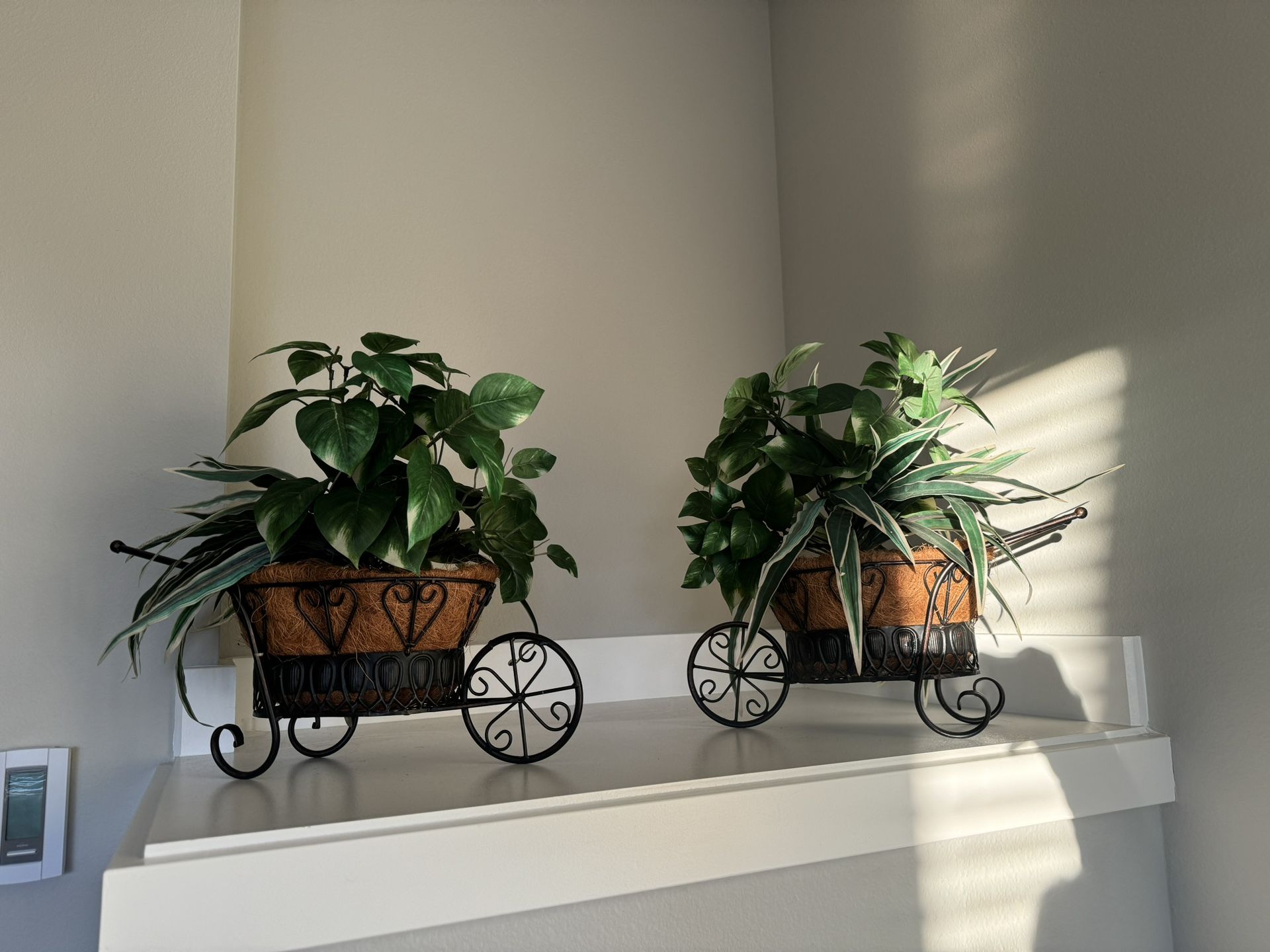 Faux Barrel Metal Plants Set Of 2