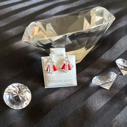 Eiffel Tower Red & Clear Crystal Earrings – .925 Silver