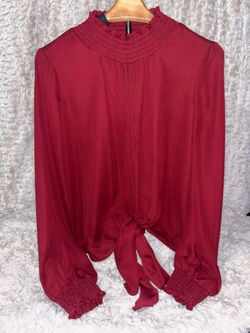 Women’s Burgundy Tie Front Blouse - Medium