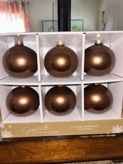 NEW- Jaclyn Smith Collection mocha-colored glass Christmas ornaments