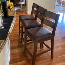 3 Bar Stools Brown Wood 
