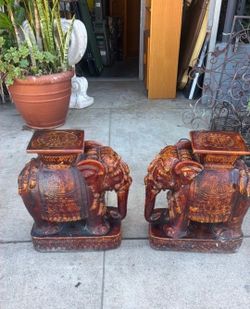 Mid Century ceramic glaze beautiful plant stand elephants 19 tall 19 wide