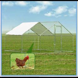 Large Metal Chicken Coop, 9.2'W x 24.9'L x 6.5'H Walk-in Poultry Cage, Chicken Run Pen House with Waterproof Anti-Ultraviolet Cover for Yard, Outdoor 