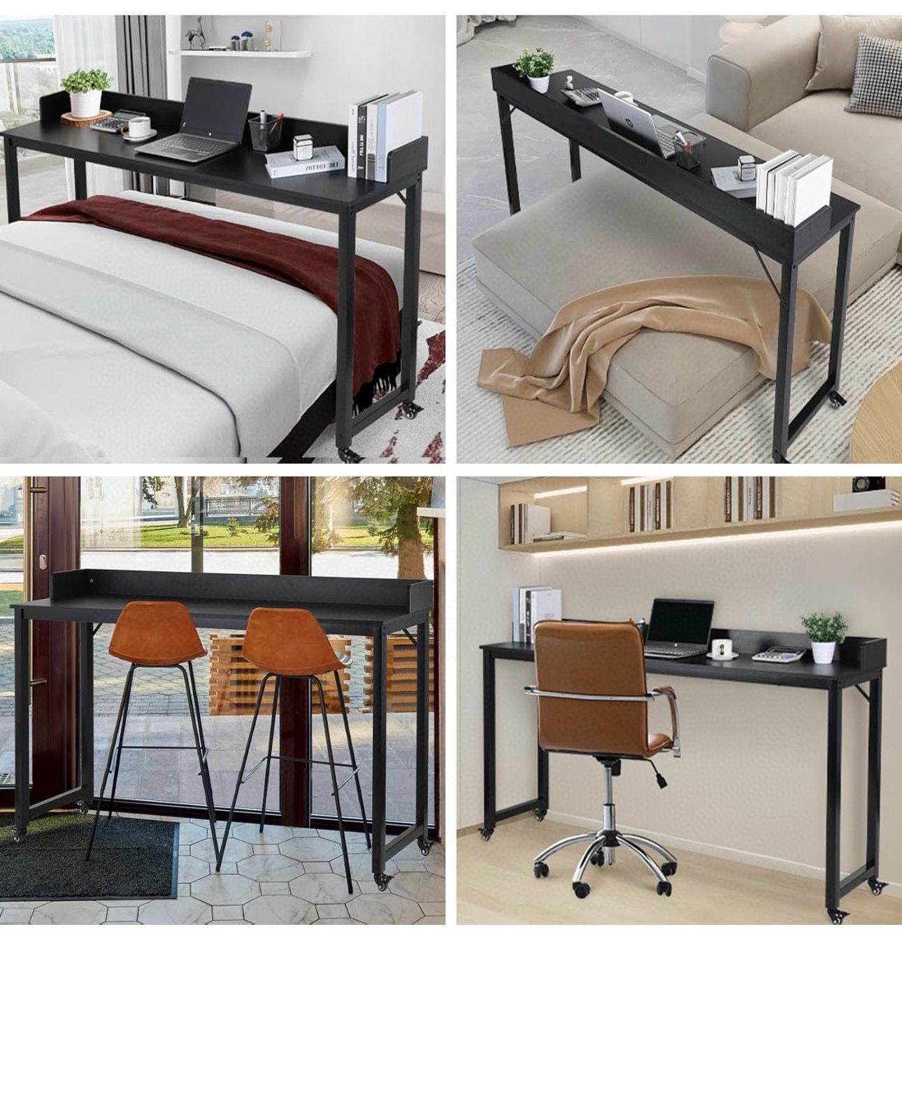 Overbed Table with 360° Wheels, Queen Size Mobile Bed Desk, Standing Workstation Laptop Cart, Over Bed Table w/Heavy Duty Metal Leg, Dining T