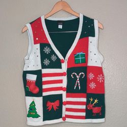 Holiday Editions Vintage Ugly Christmas Cardigan Knit Sweater Vest 