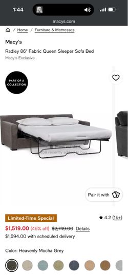 Radley 86" Fabric Queen Sleeper Sofa Bed