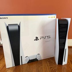Playstation 5 disc console model with controller and headset