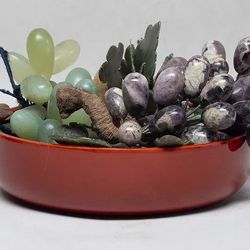 Chinese Carved Stone Grapes With Jade Leaves 
