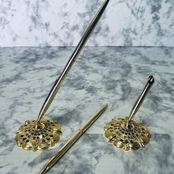 2pc Gold Ballpoint Pen With Penholders For Business, Wedding, & Event Use