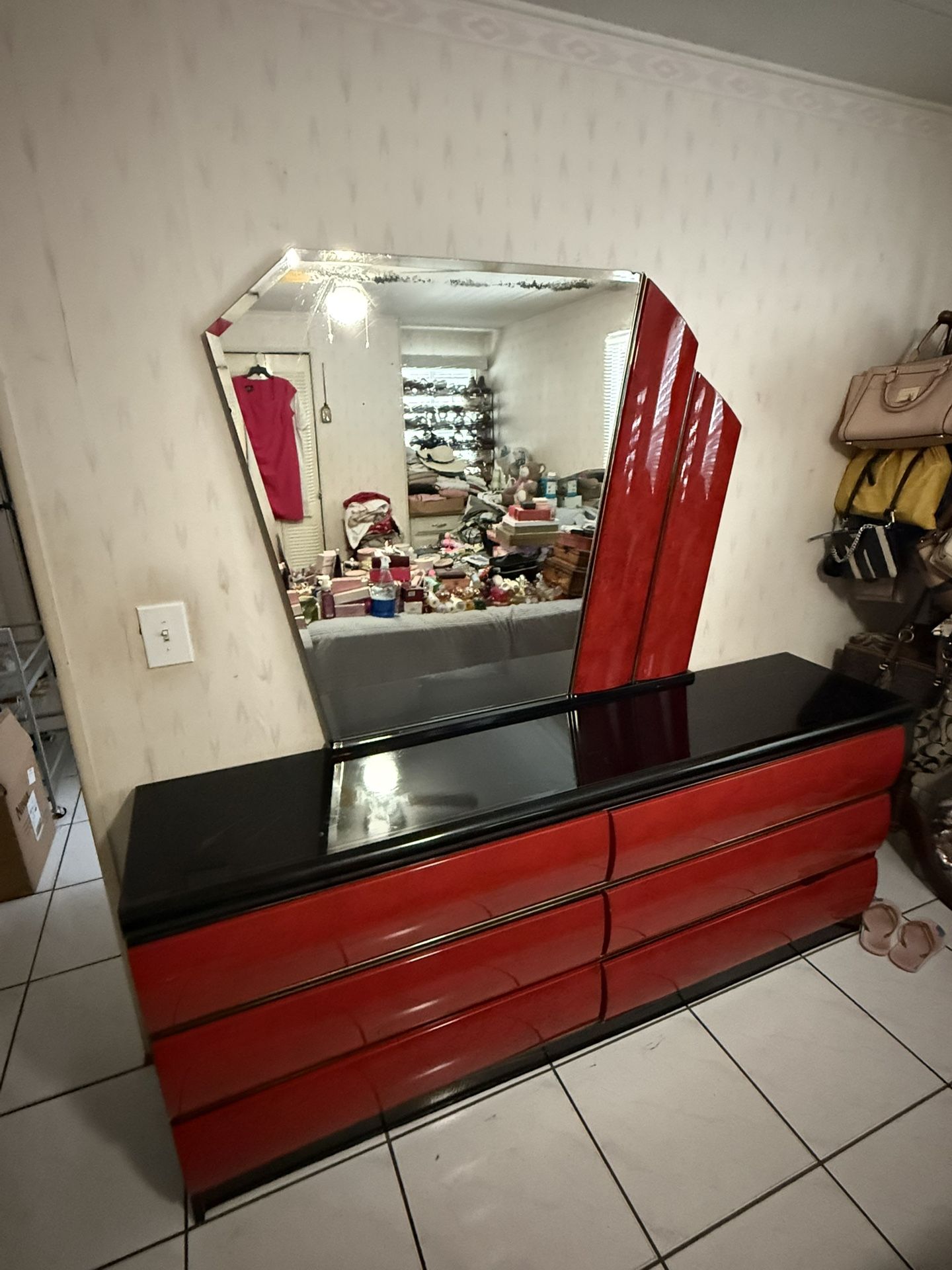Red & Black Mirror Dresser