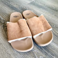 UGG Fuzz Yeah Slide Sandals Chestnut Sheepskin Suede Platform Slippers UNISEX