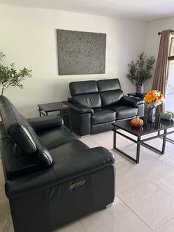 Leather recliner sofa with tables in excellent condition $1000