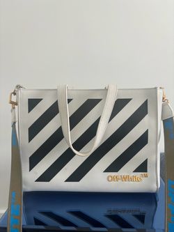 Off-White Diagonal Stripe Leather Tote Bag