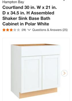Courtland 30 in. W x 21 in. D x 34.5 in. H Assembled Shaker Sink Base Bath Cabinet in Polar White