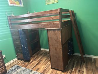 Twin loft bed with desk with Mattress and topper