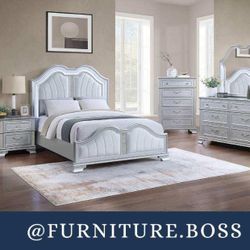5pc Queen Bedroom Set - Bed Dresser Mirror Nightstand Tall Chest $1399