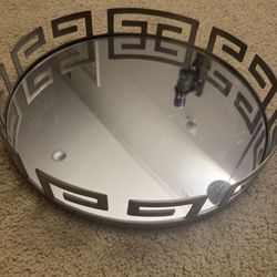 Z Gallerie Mykonos Round Mirror Tray – Silver Greek Key Design