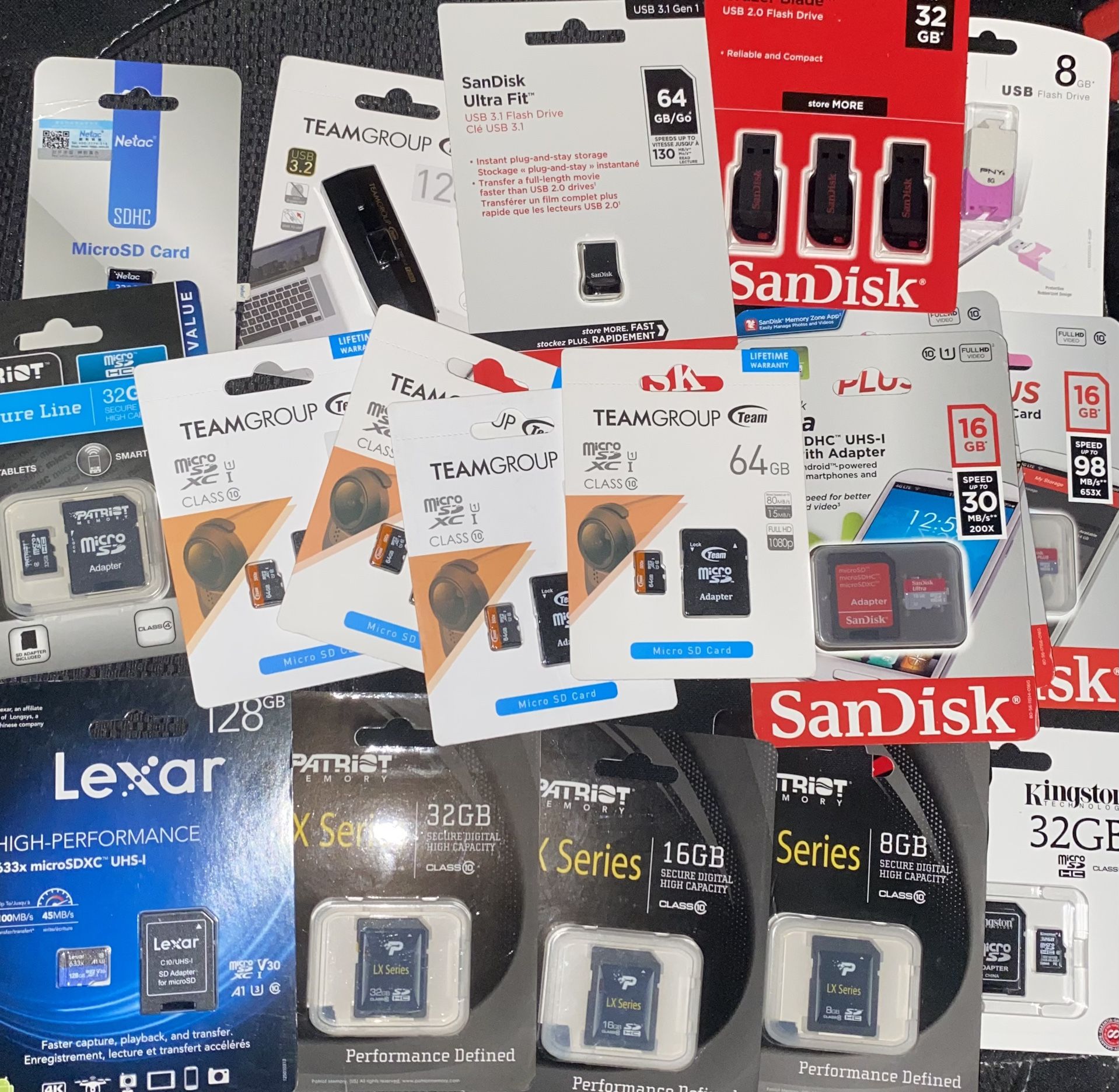 $60 for ALL!! 19 Sealed Memory Cards & Flash Drives SD USB