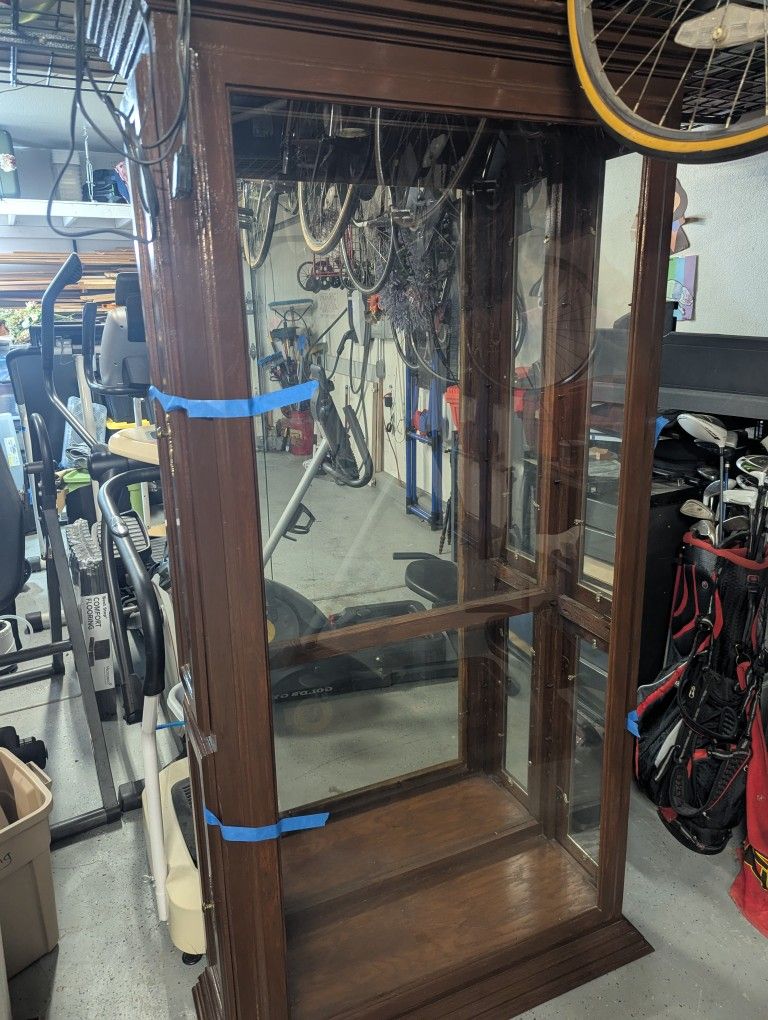 Tall Display Cabinet Mirror On Back 6 Glass Shelves
