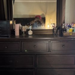 “Wood Dresser with Attached Mirror”