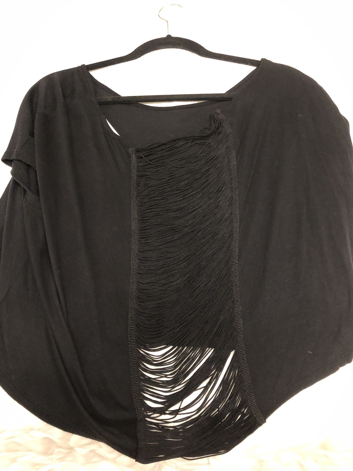 Lush Black shirt with fringe detail on back size small