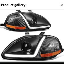New in box DNA MOTORING LED DRL Projector Headlights Compatible With 1(contact info removed) Honda Civic, Black/Amber, HL-LB-HC96-BK-AM