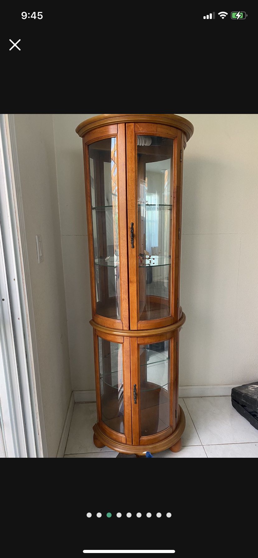 Curio Cabinet With Light Fixtures And Multiple Glass Shelves 