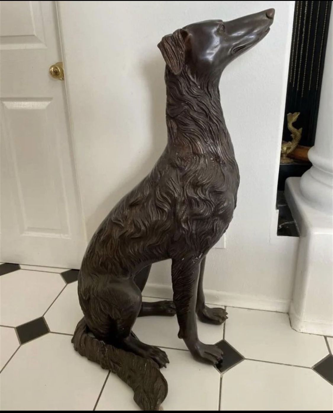 Life Size Bronze Borzoi Dog (Russian Hunting Sighthound) Sculpture