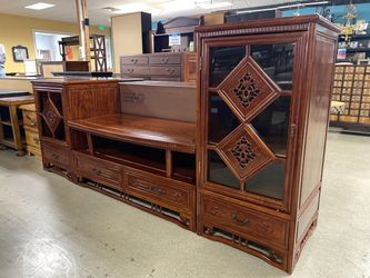 Ornate Cherry Stained Console Table 3-Piece Set