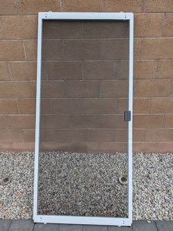 White Aluminum Screen Door with Handle