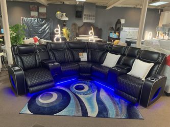 3-Piece Leather LED Power Reclining Sectional w/ Massage & Bluetoot