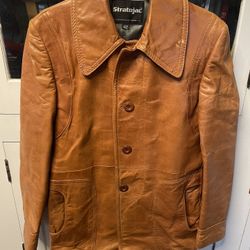 Mens Vintage Stratojac Brown Leather Coat Jacket Size 42