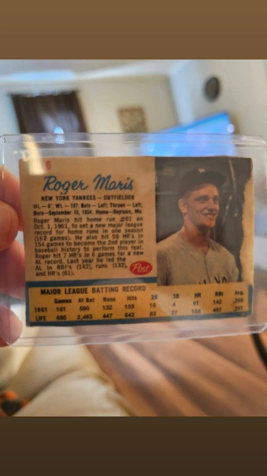 Vintage Roger Maris Cereal Card