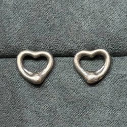 Tiffany & Co Open Heart Elsa Peretti Stud Earrings Sterling Silver